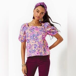 NWT Lilly Pulitzer Torrey Top Short Sleeve Sand  Bar With A Tropical Twist Sz 14